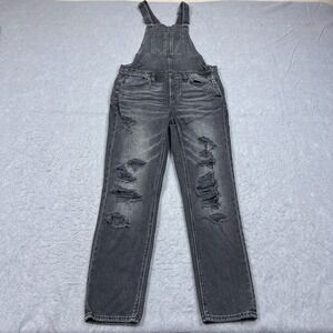 American Eagle Tomgirl Overalls Women's Small Black Denim Distressed Bib Jeans‎